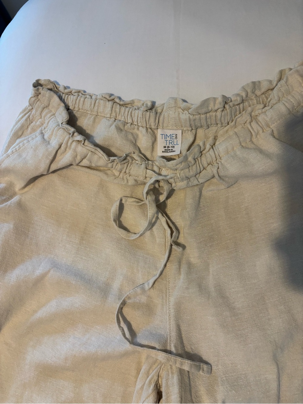 Time and Tru Natural Drawstring Linen-Blend Pants